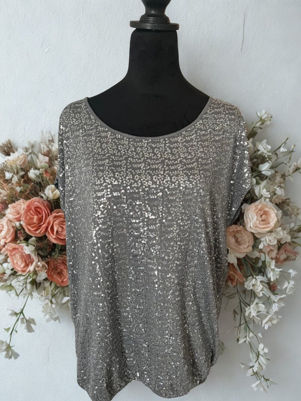 INC Gray Sequin Top